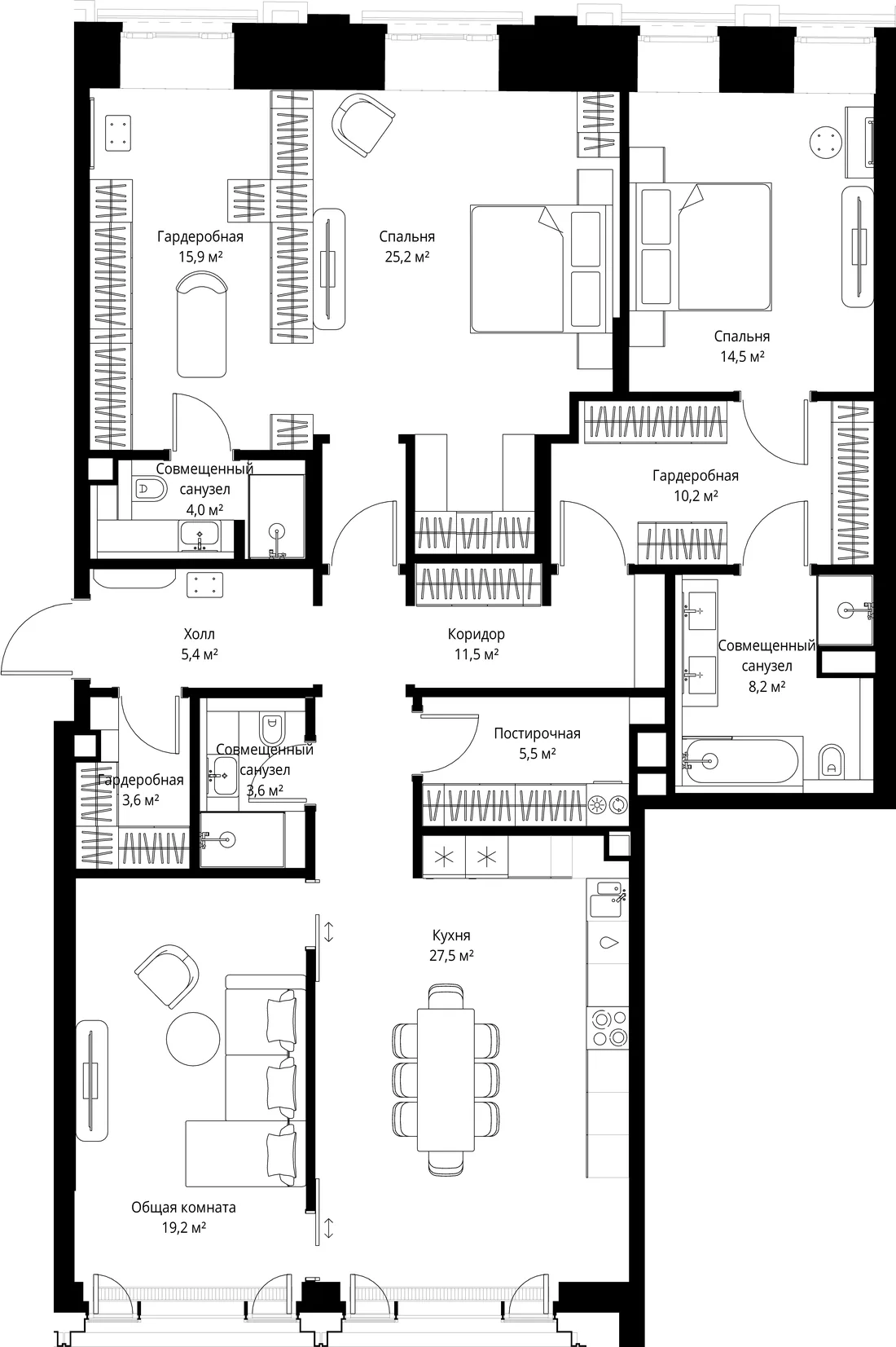 Планировка: Квартира 154 м² в «К 7/11 на Климашкина»