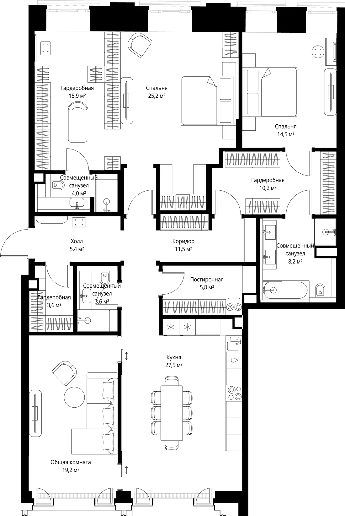 Планировка: Квартира 155 м² в «К 7/11 на Климашкина»