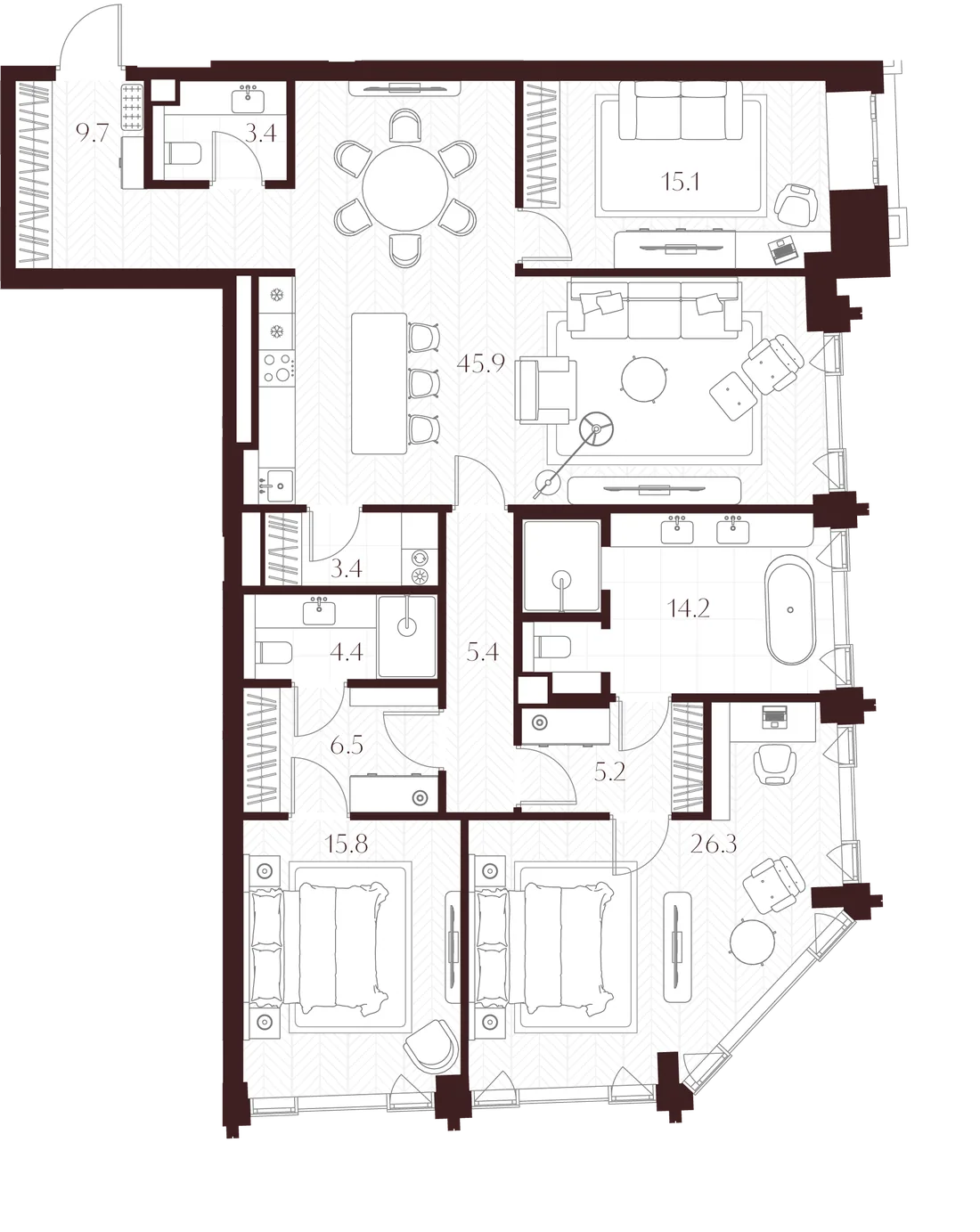 Планировка: Квартира 155 м² в «К 7/11 на Климашкина»