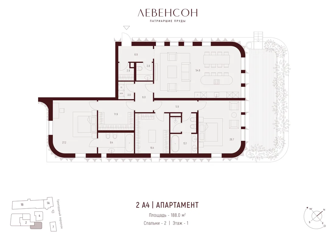 Планировка: Квартира 188 м² в «Левенсон»