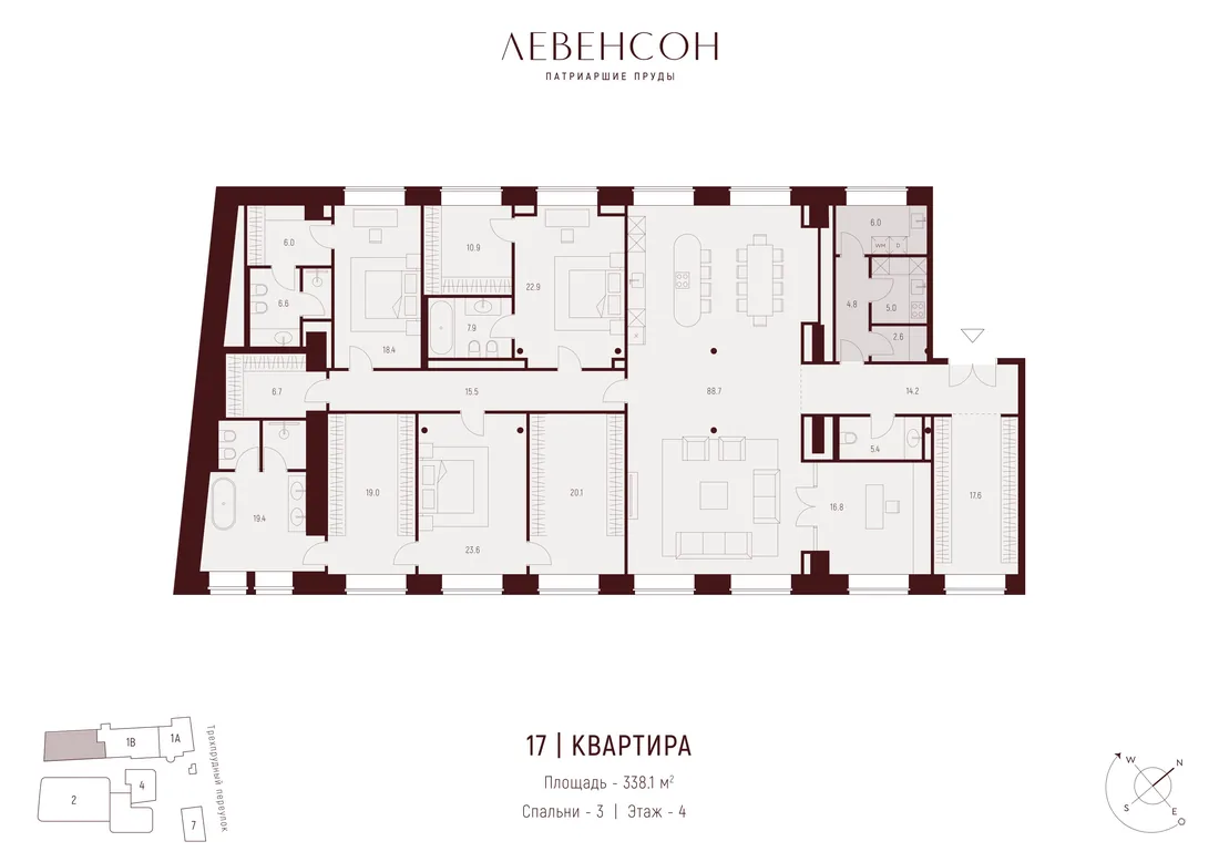 Планировка: Квартира 338 м² в «Левенсон»