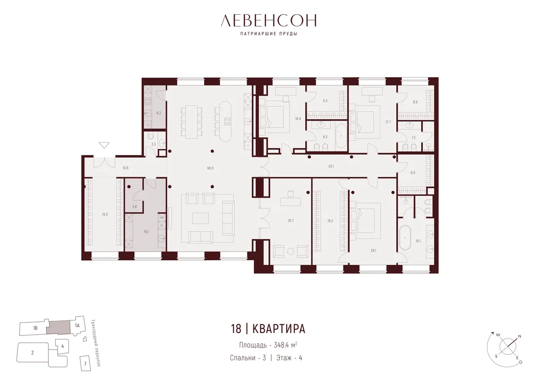Планировка: Квартира 348 м² в «Левенсон»