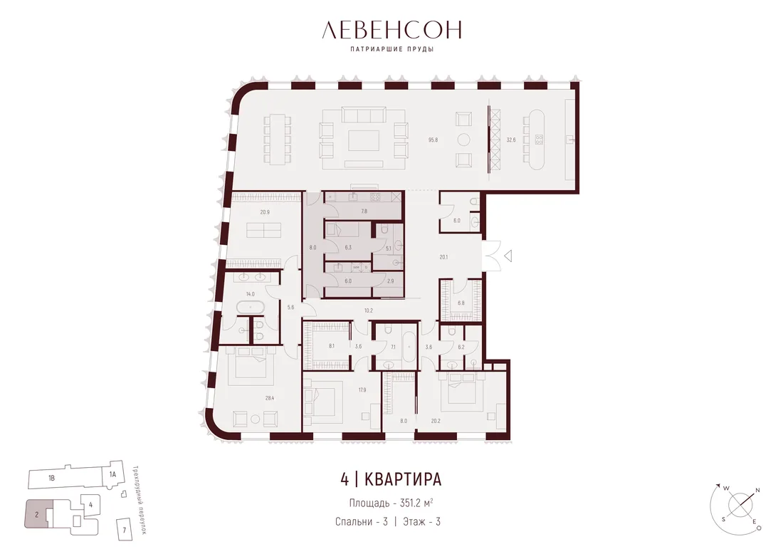 Планировка: Квартира 351 м² в «Левенсон»