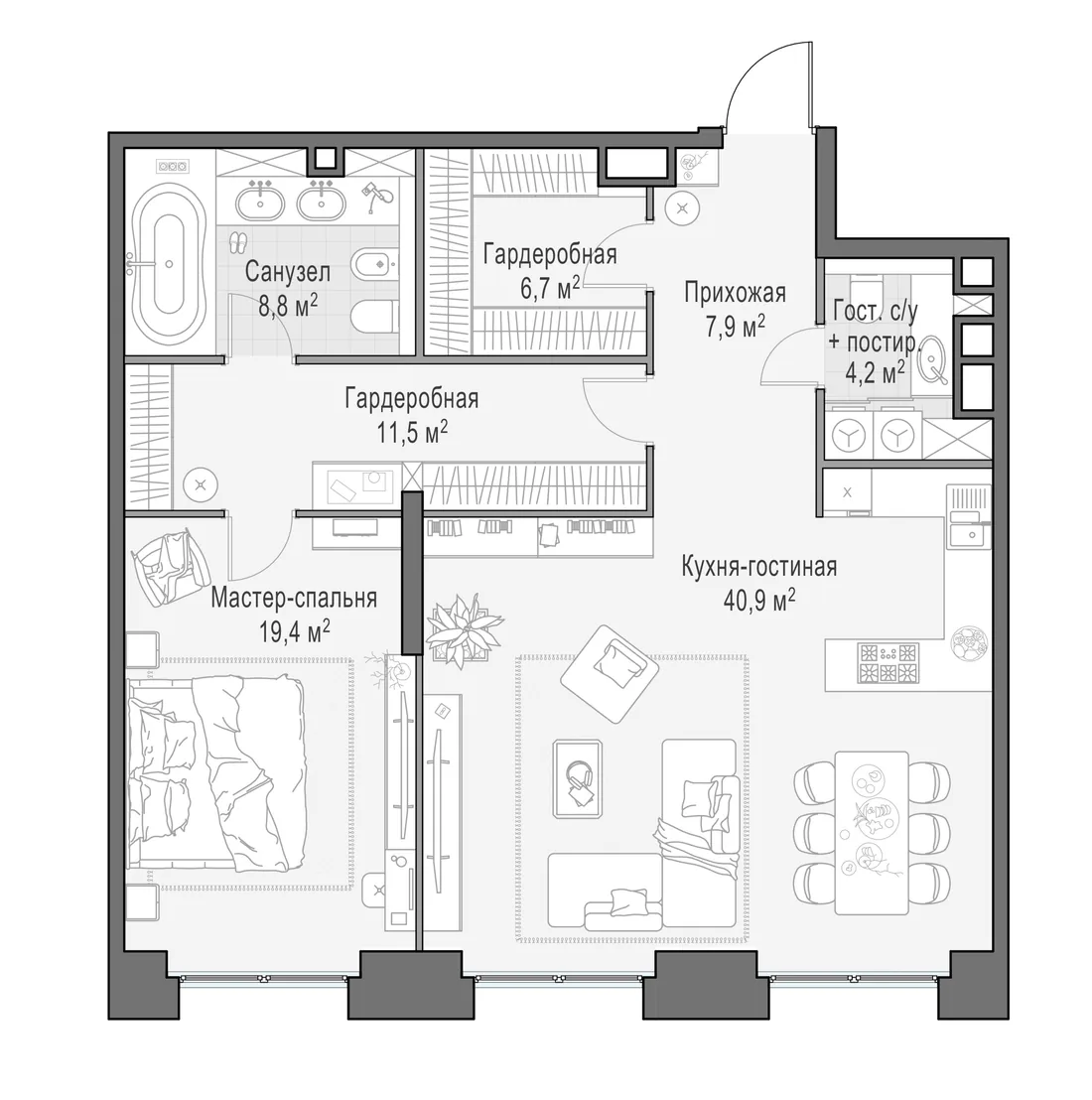 Планировка: Квартира 100 м² в «Life Time»