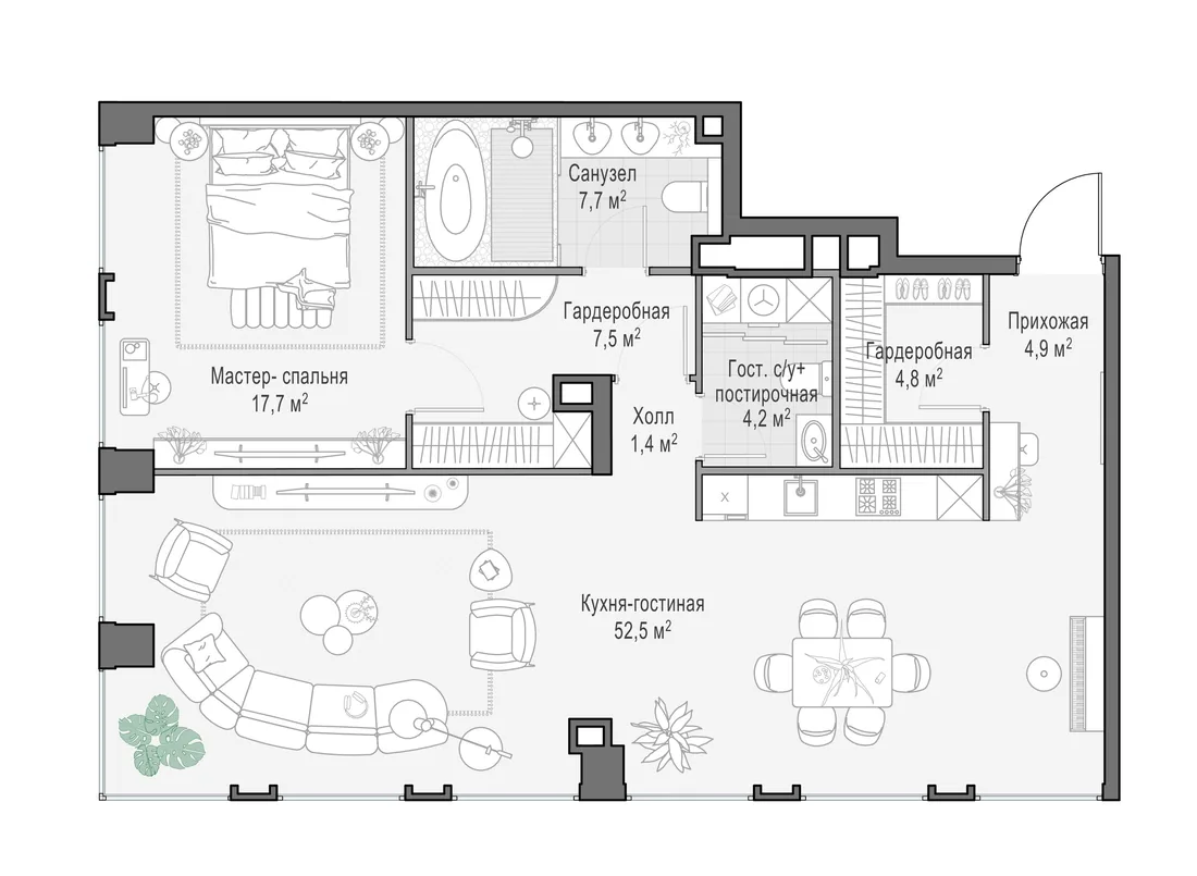 Планировка: Квартира 100 м² в «Life Time»