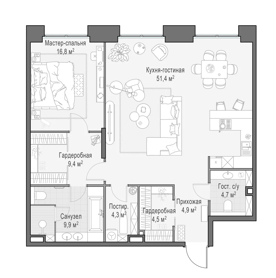 Планировка: Квартира 105 м² в «Life Time»