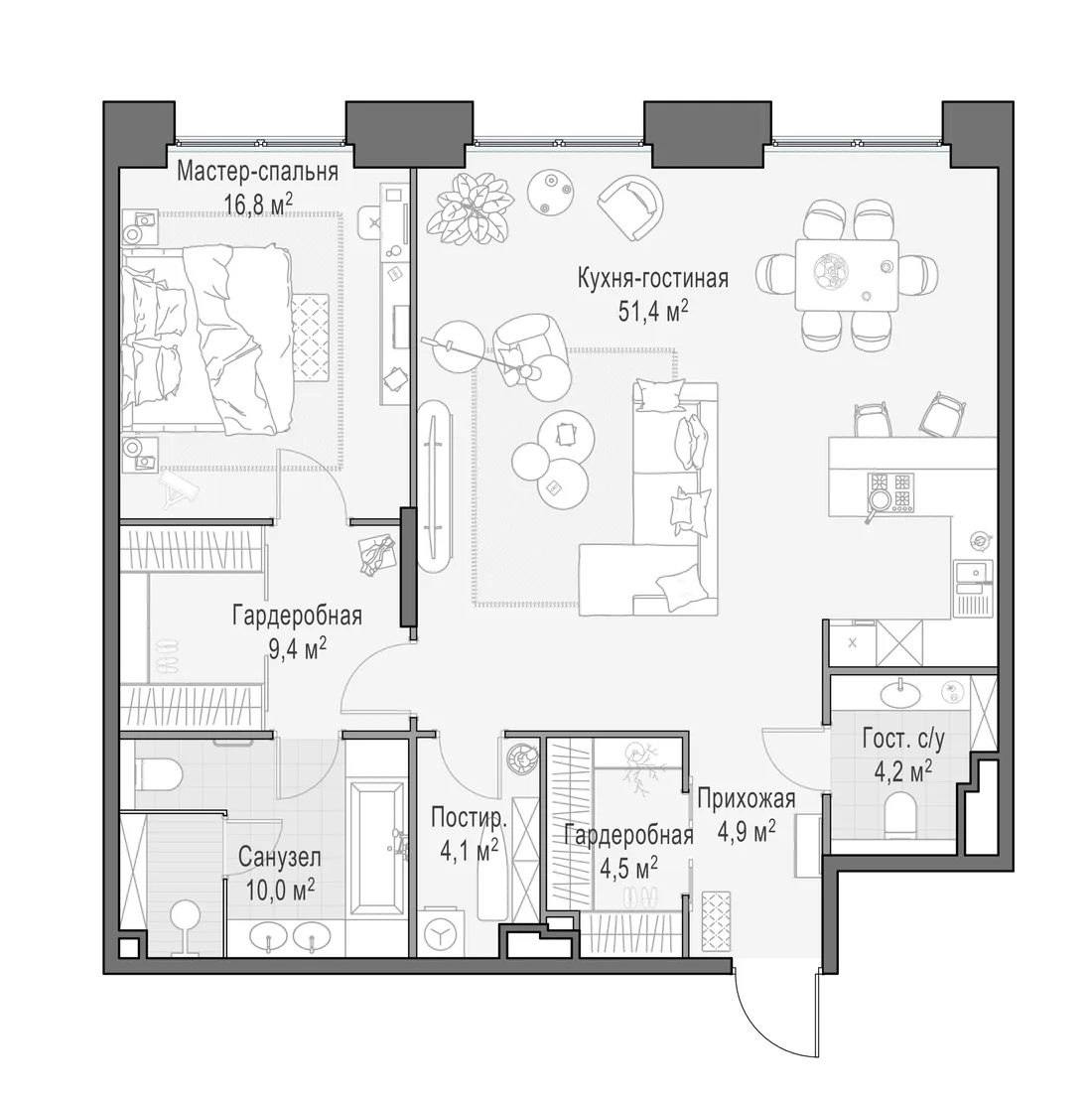 Планировка: Квартира 105 м² в «Life Time»