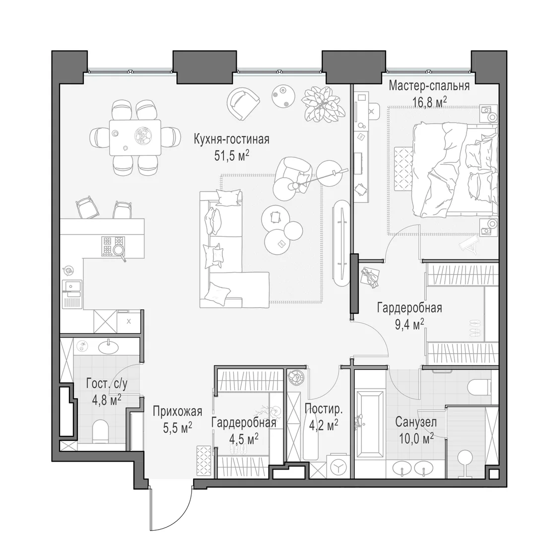 Планировка: Квартира 106 м² в «Life Time»