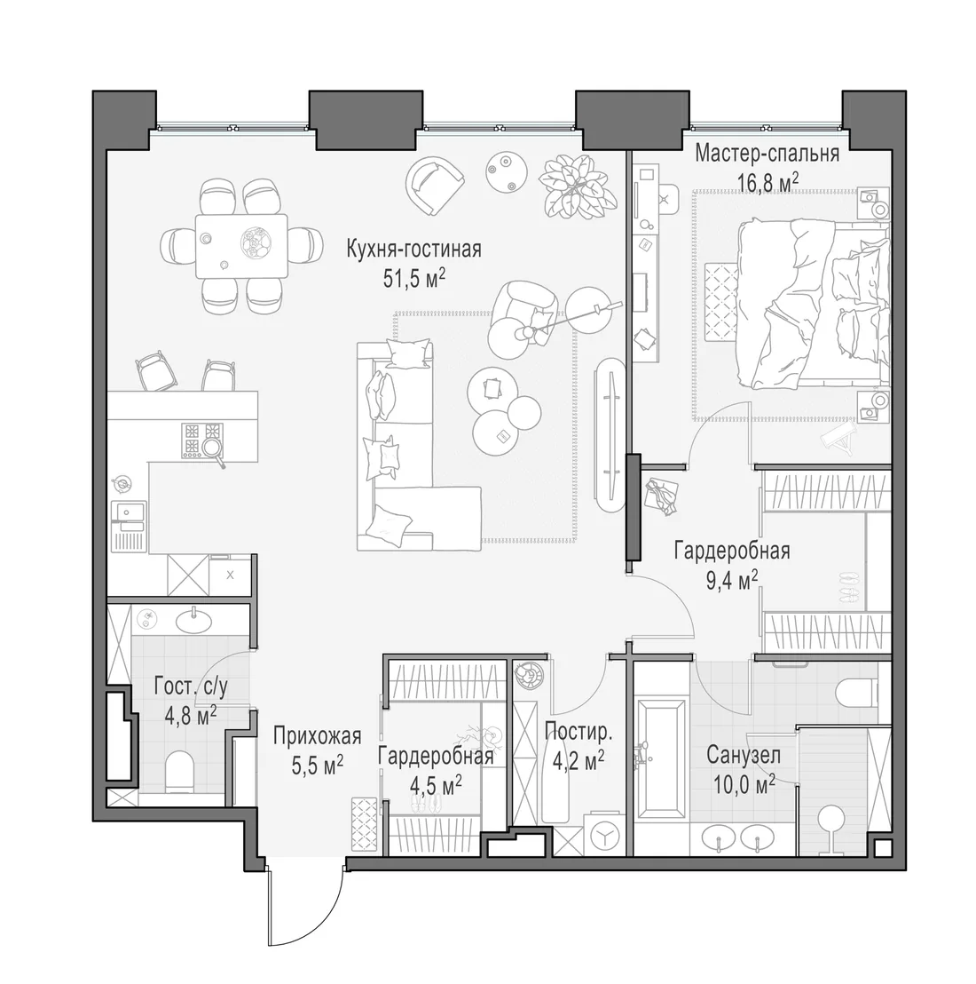 Планировка: Квартира 106 м² в «Life Time»