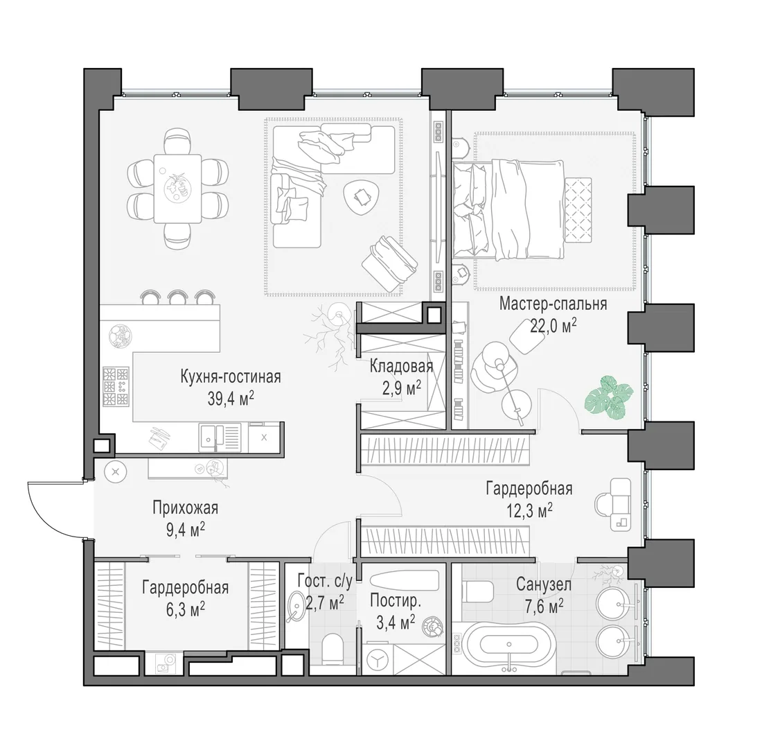 Планировка: Квартира 106 м² в «Life Time»