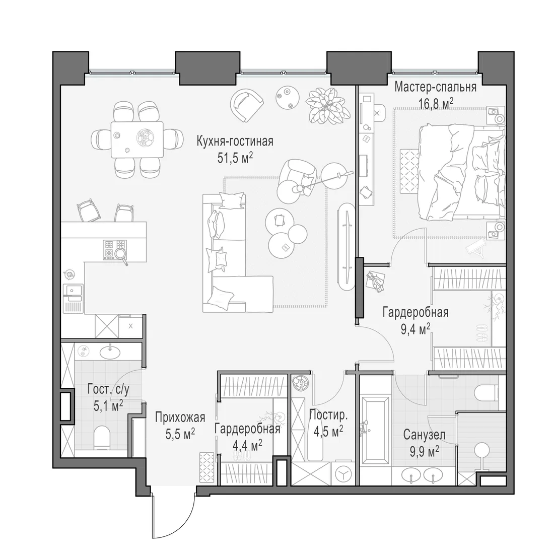 Планировка: Квартира 107 м² в «Life Time»