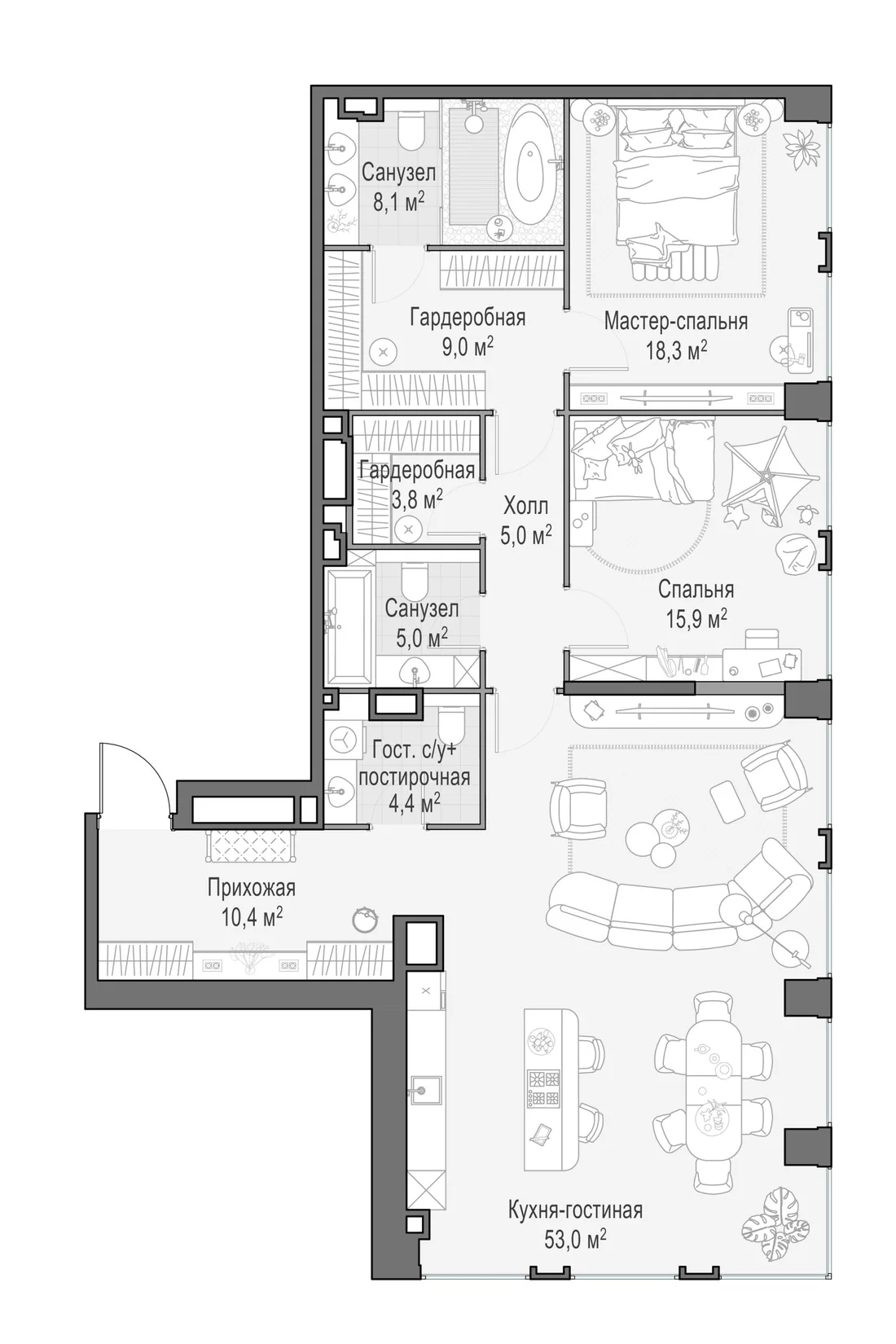 Планировка: Квартира 132 м² в «Life Time»