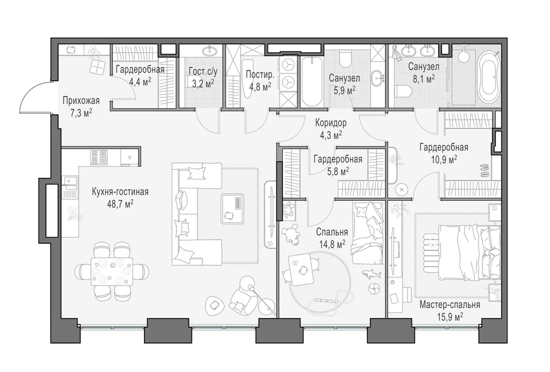 Планировка: Квартира 134 м² в «Life Time»