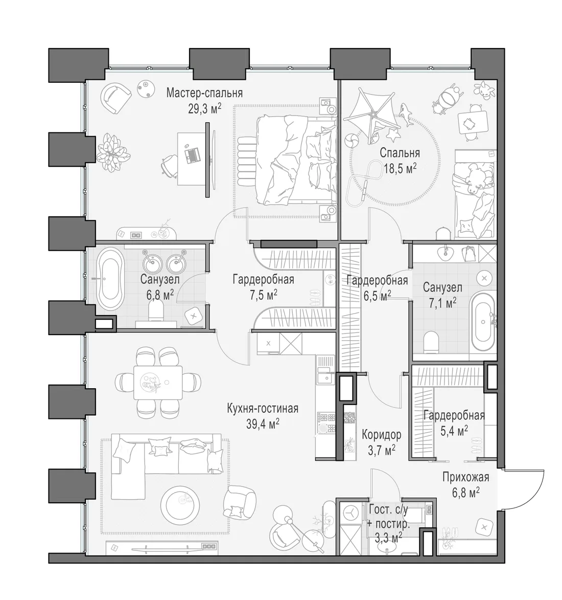 Планировка: Квартира 135 м² в «Life Time»