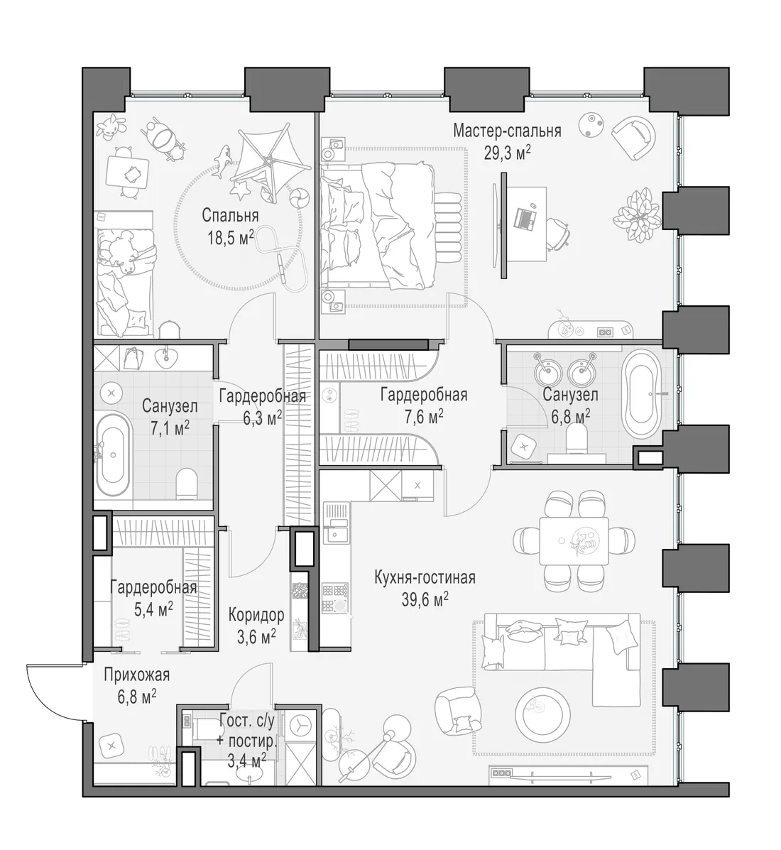 Планировка: Квартира 136 м² в «Life Time»