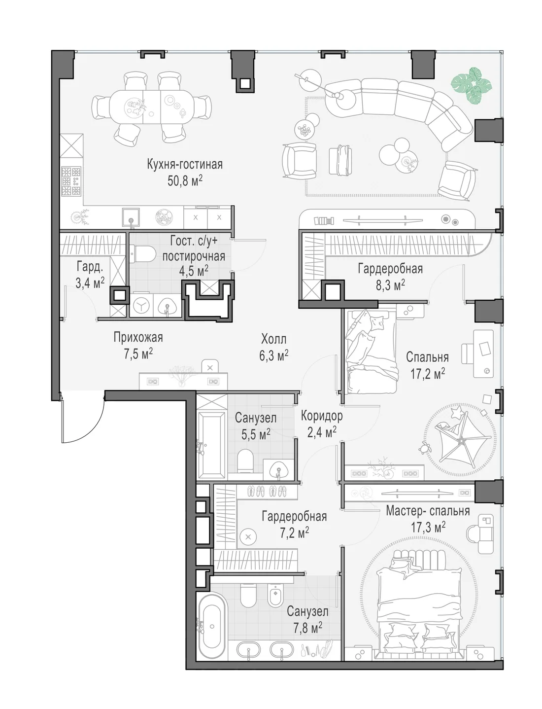 Планировка: Квартира 138 м² в «Life Time»
