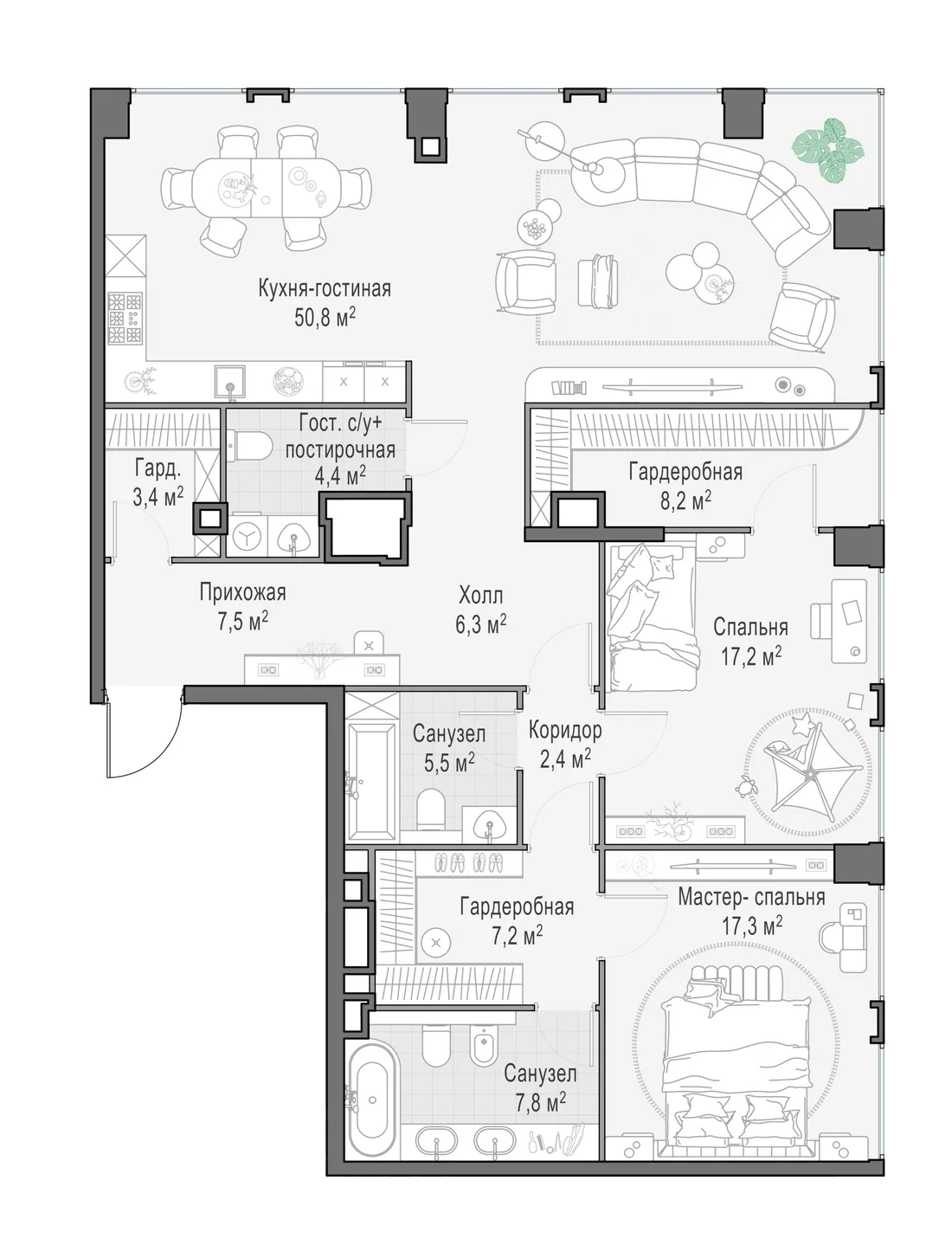 Планировка: Квартира 138 м² в «Life Time»