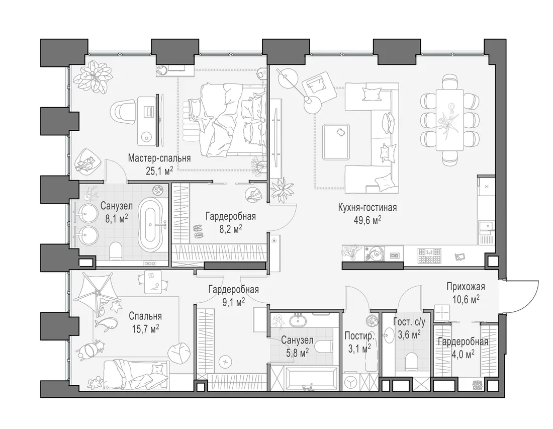 Планировка: Квартира 144 м² в «Life Time»