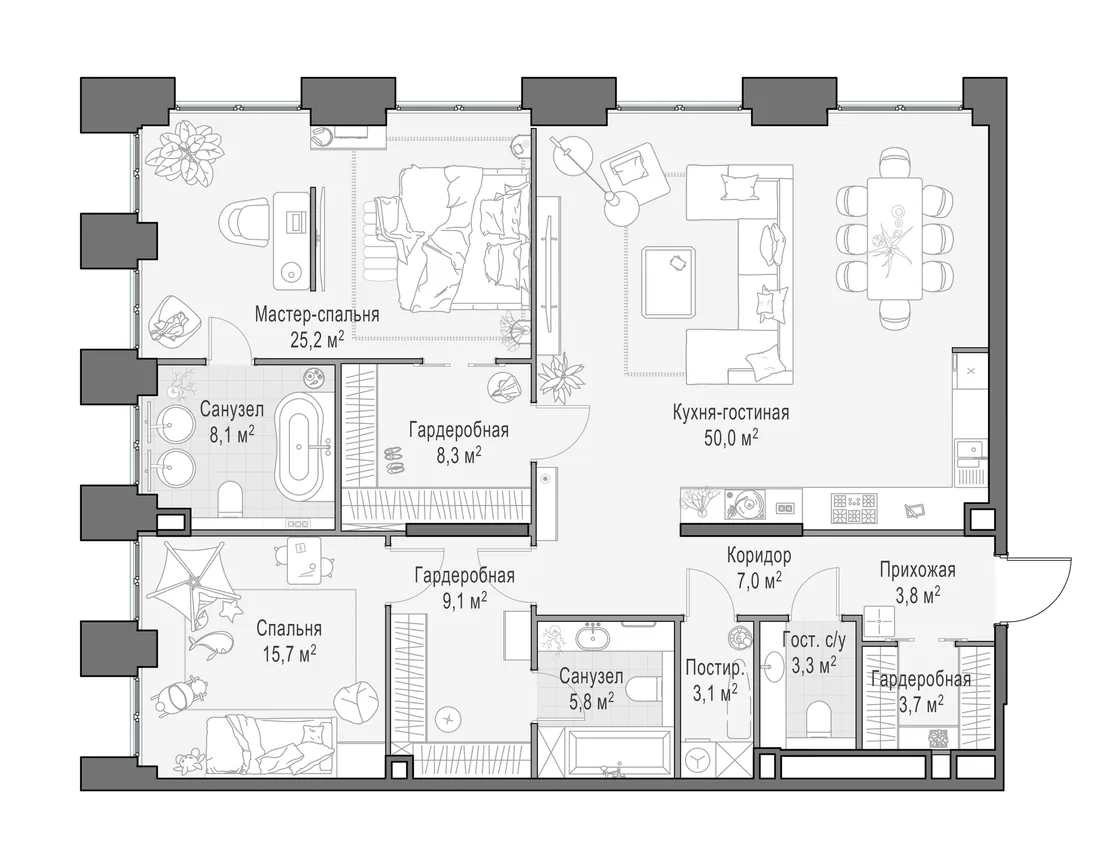 Планировка: Квартира 144 м² в «Life Time»