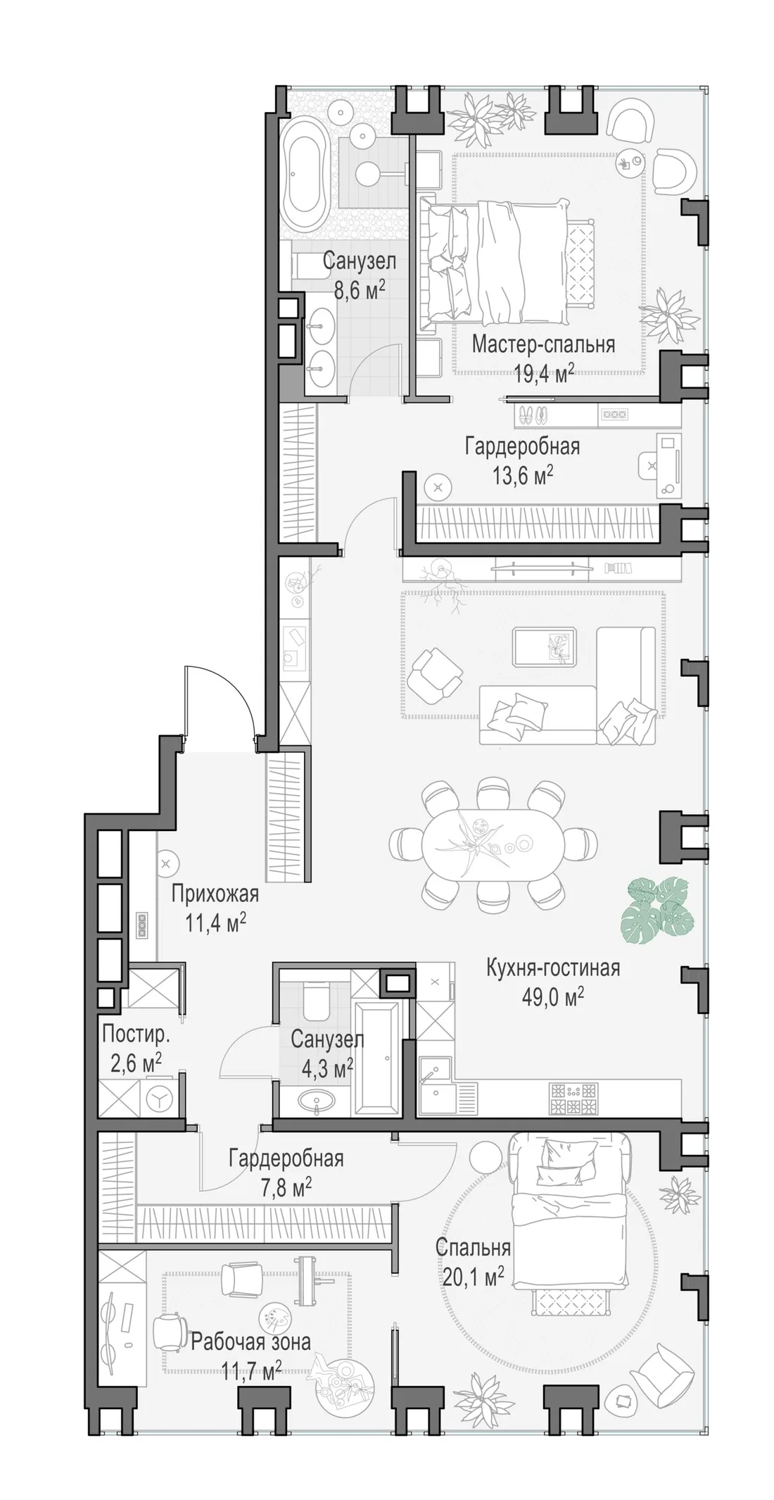 Планировка: Квартира 148 м² в «Life Time»