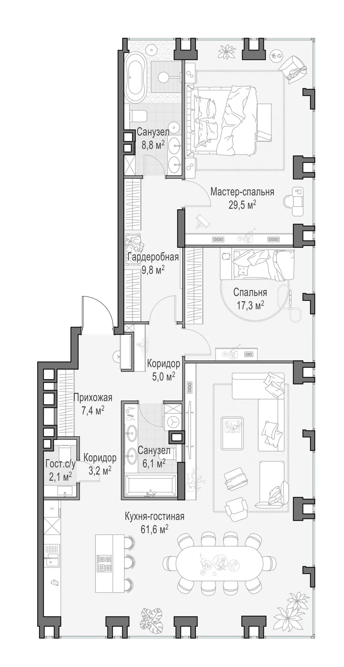 Планировка: Квартира 150 м² в «Life Time»