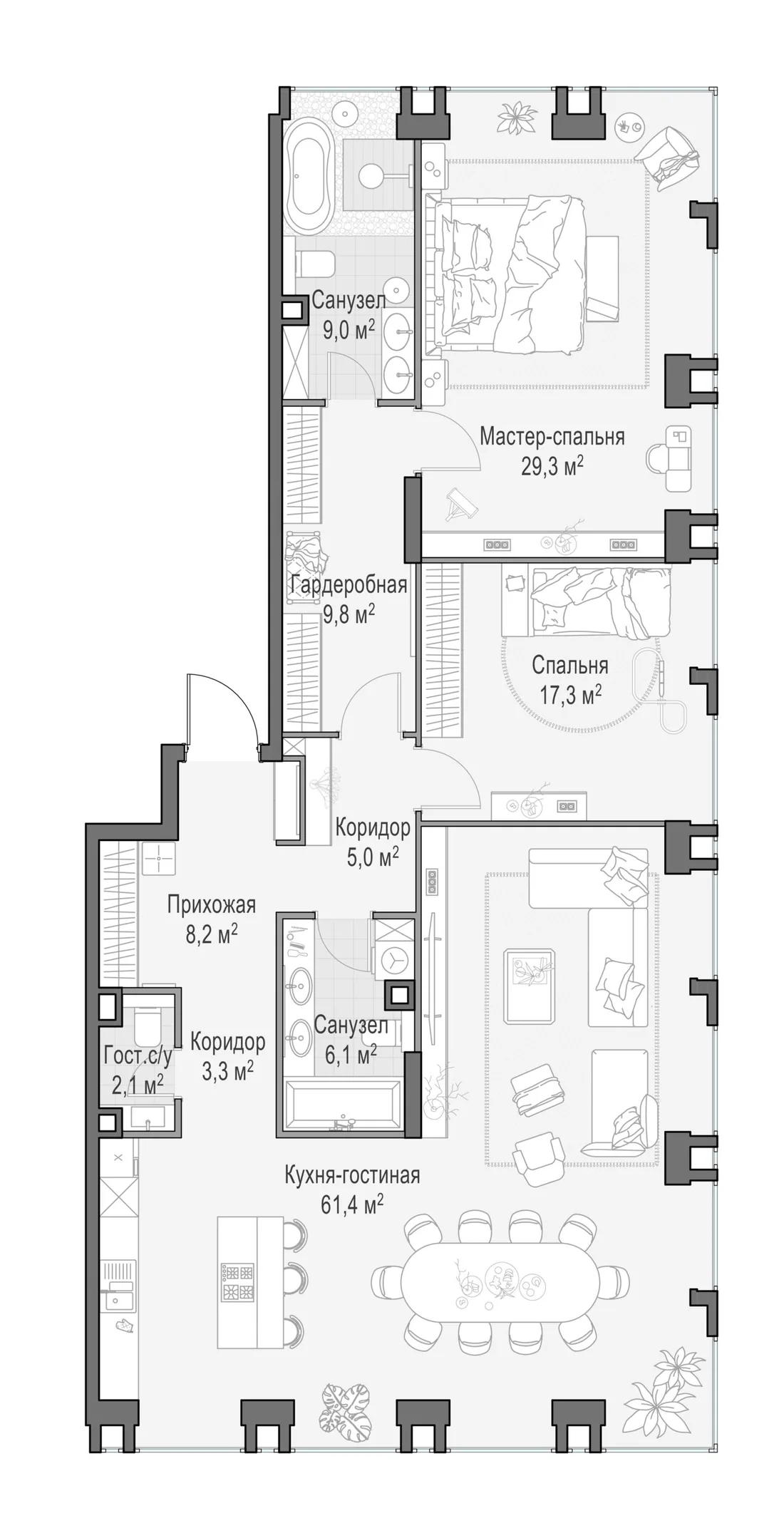 Планировка: Квартира 151 м² в «Life Time»