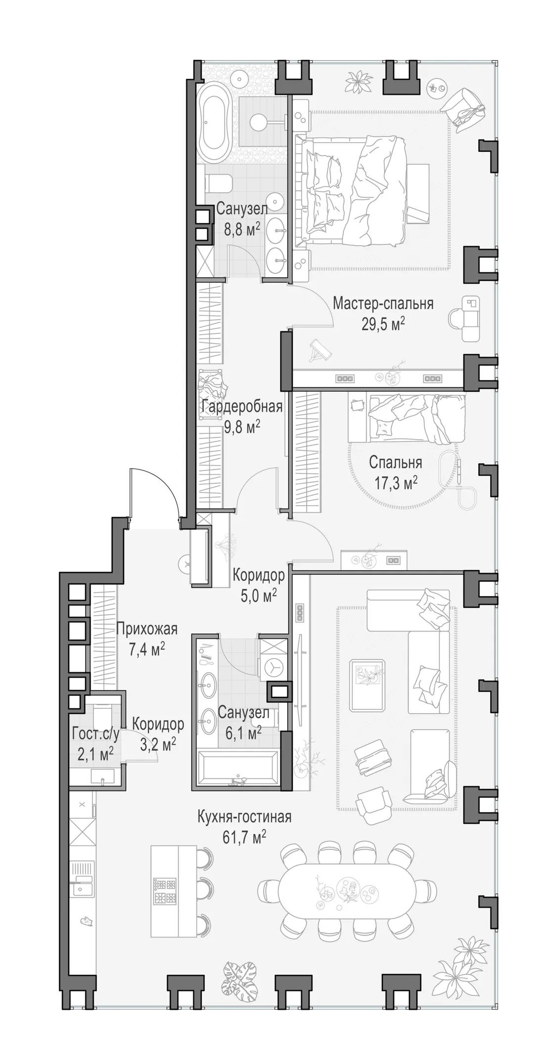 Планировка: Квартира 151 м² в «Life Time»