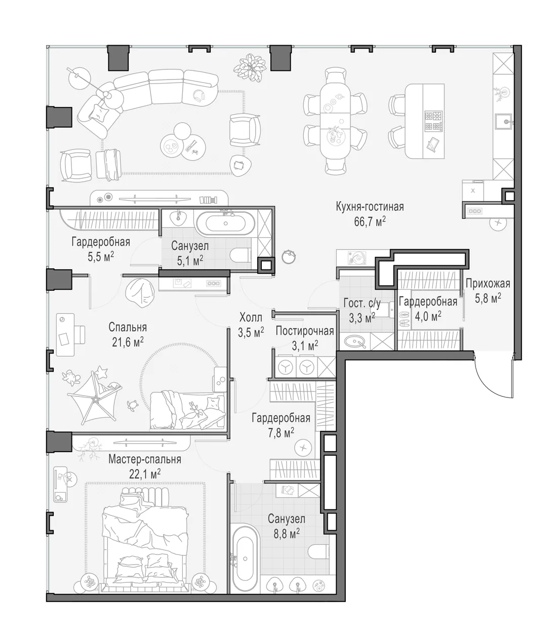 Планировка: Квартира 156 м² в «Life Time»