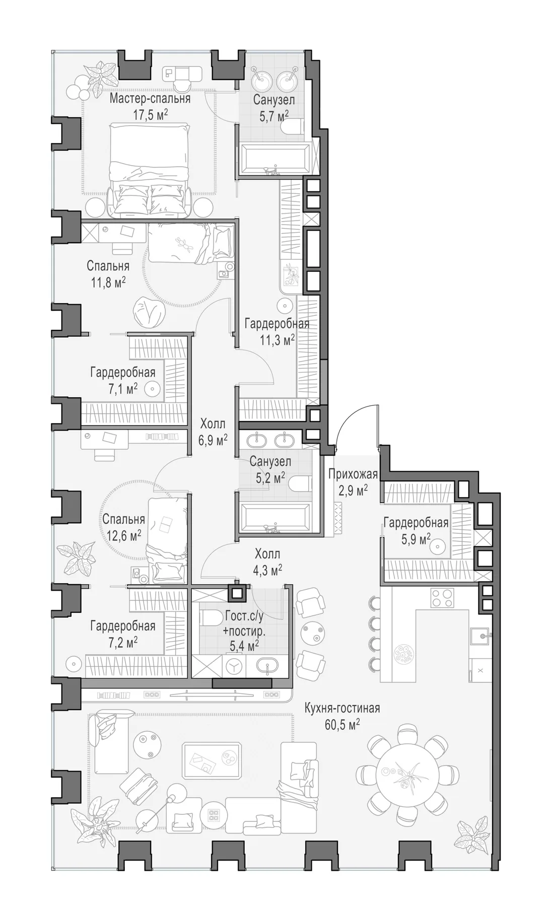 Планировка: Квартира 163 м² в «Life Time»
