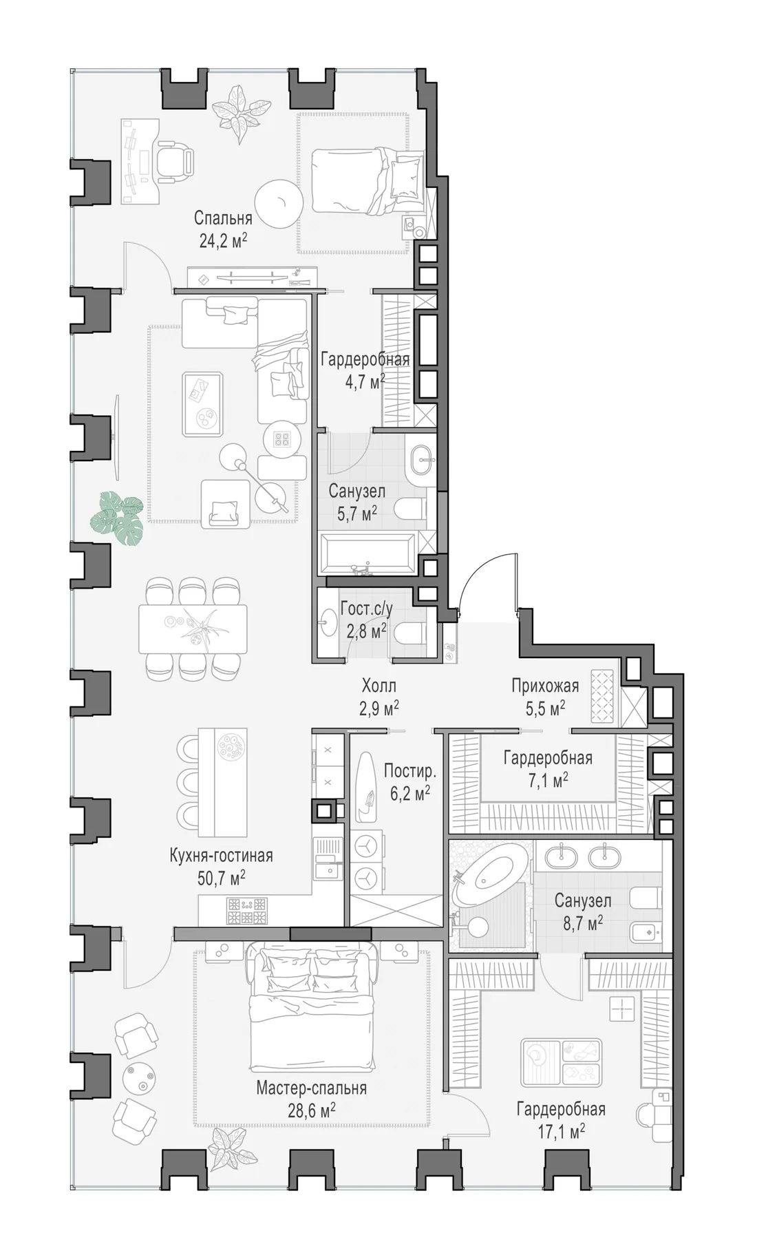 Планировка: Квартира 164 м² в «Life Time»