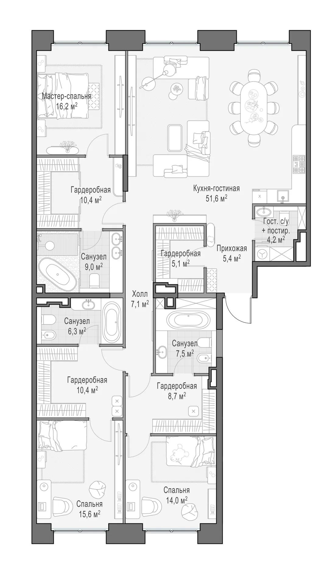Планировка: Квартира 172 м² в «Life Time»