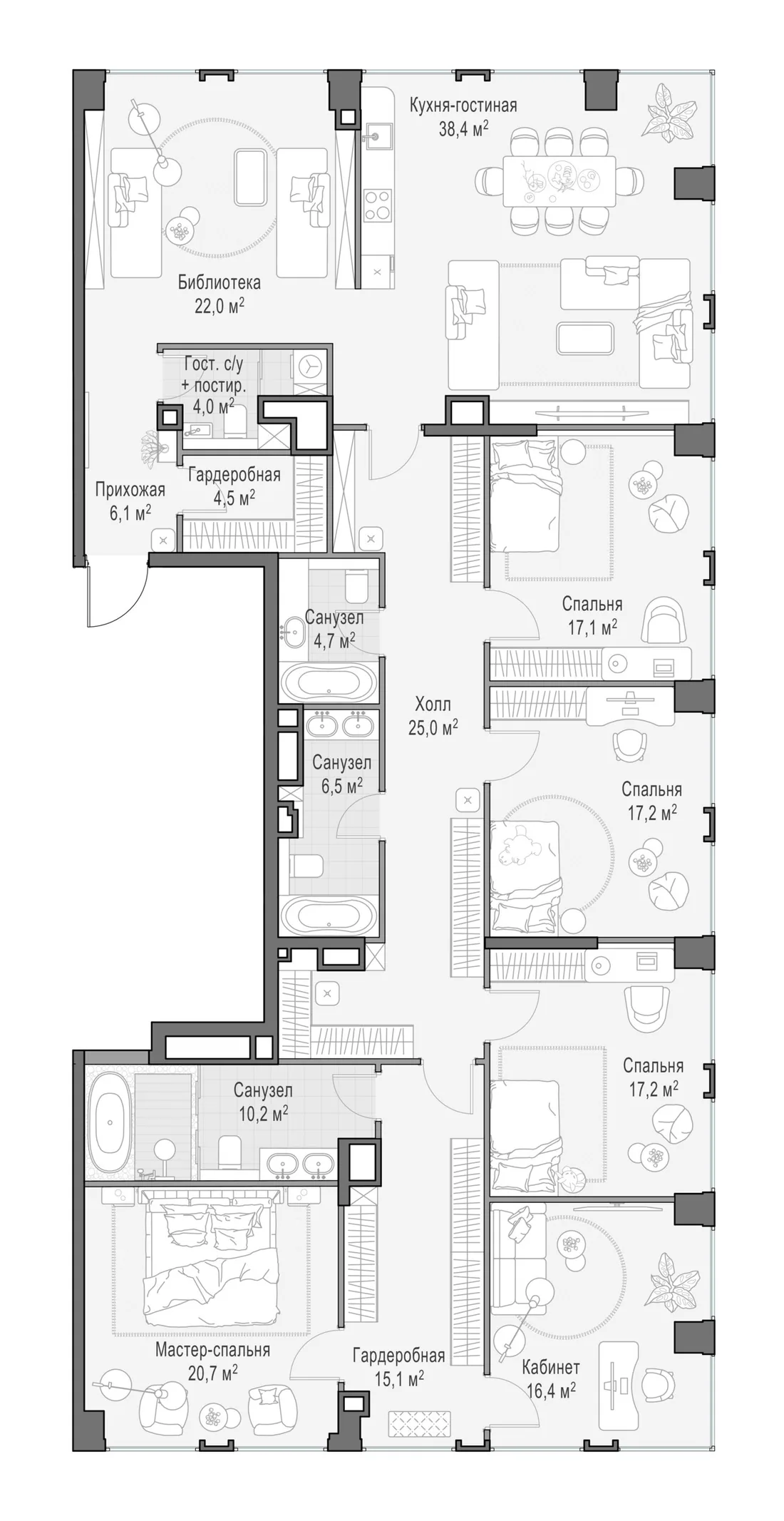 Планировка: Квартира 224 м² в «Life Time»