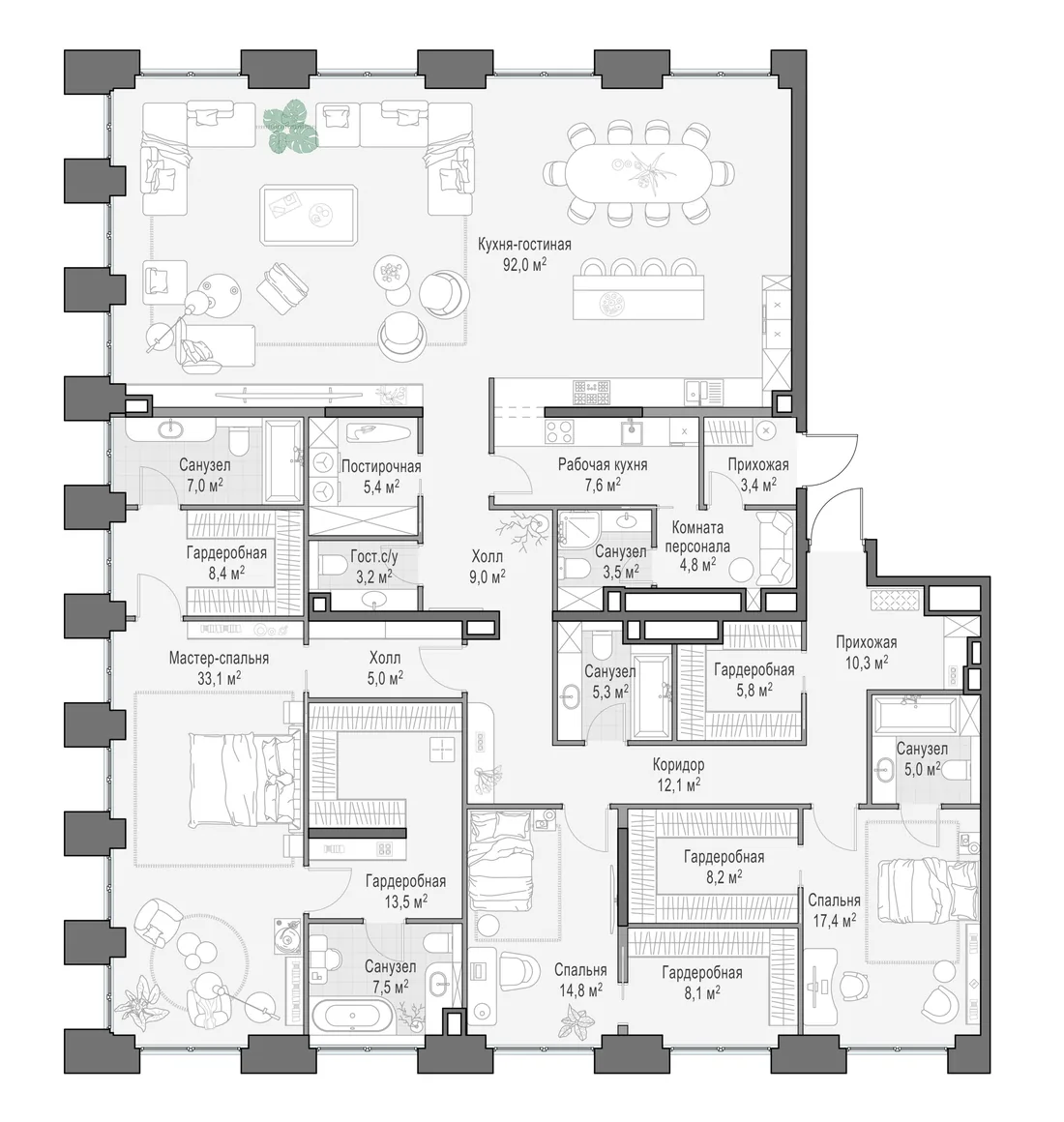 Планировка: Квартира 292 м² в «Life Time»