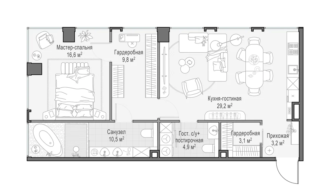 Планировка: Двухкомнатная квартира 77 м² в «Life Time»