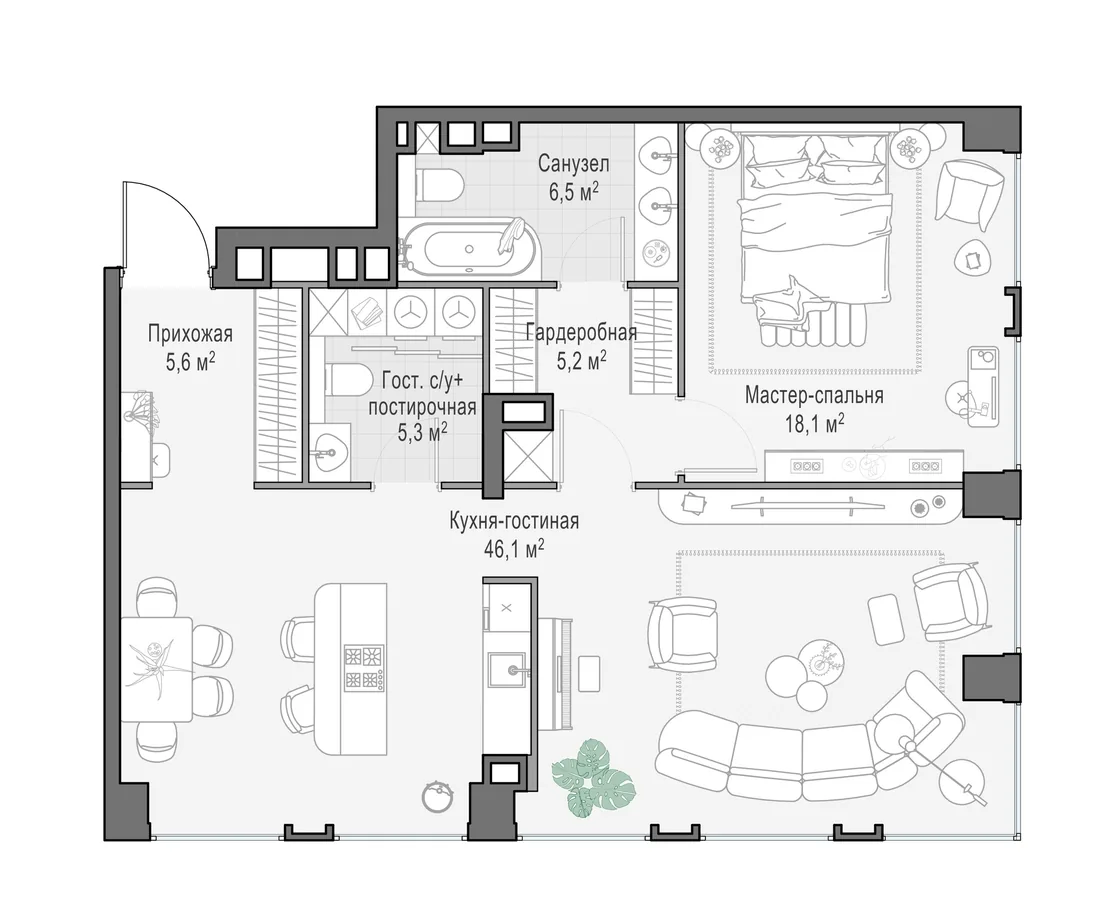 Планировка: Двухкомнатная квартира 86 м² в «Life Time»