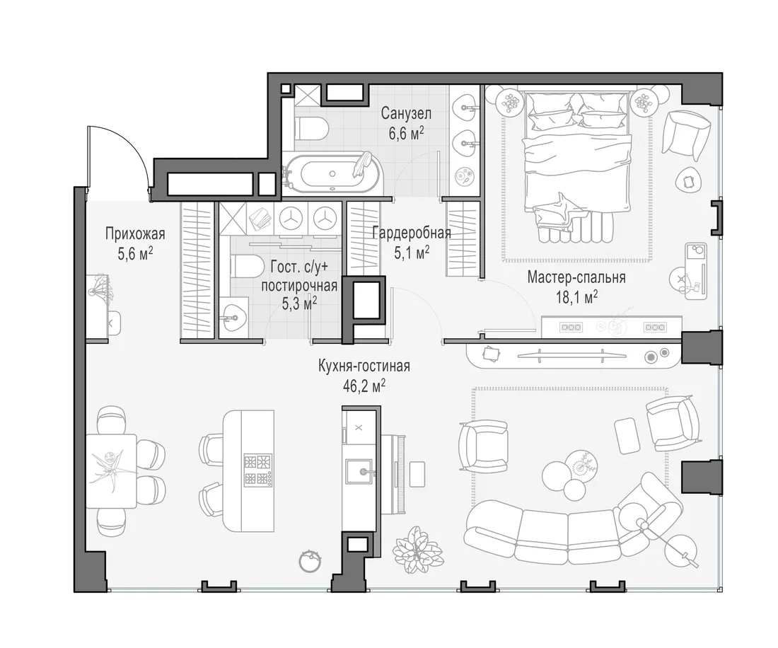 Планировка: Двухкомнатная квартира 86 м² в «Life Time»