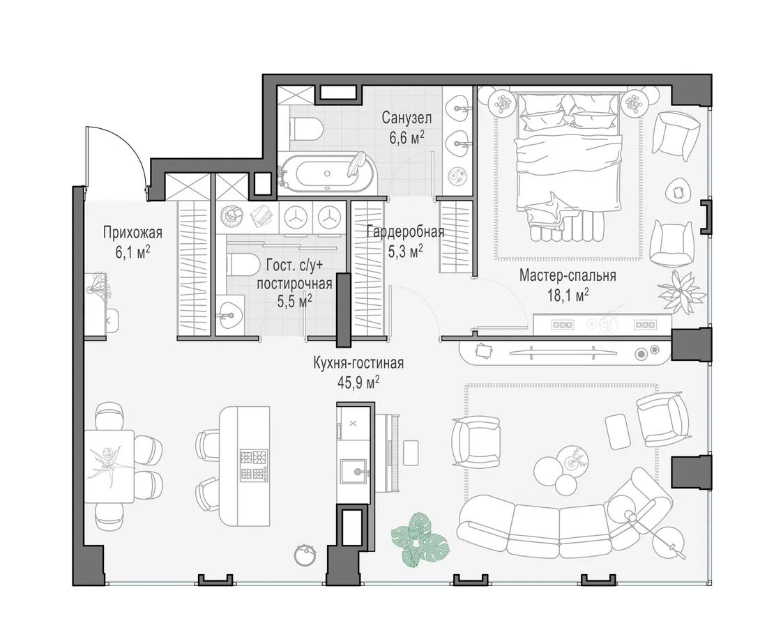 Планировка: Двухкомнатная квартира 87 м² в «Life Time»