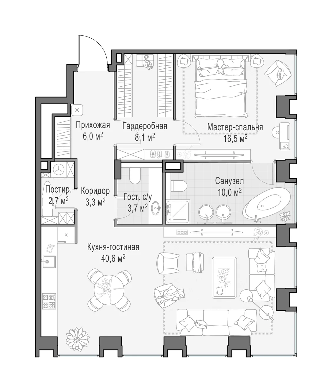 Планировка: Двухкомнатная квартира 91 м² в «Life Time»