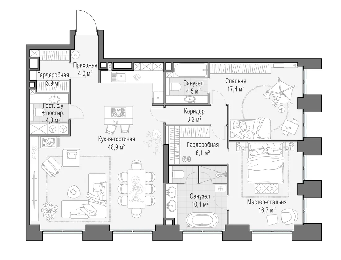 Планировка: Трёхкомнатная квартира 119 м² в «Life Time»