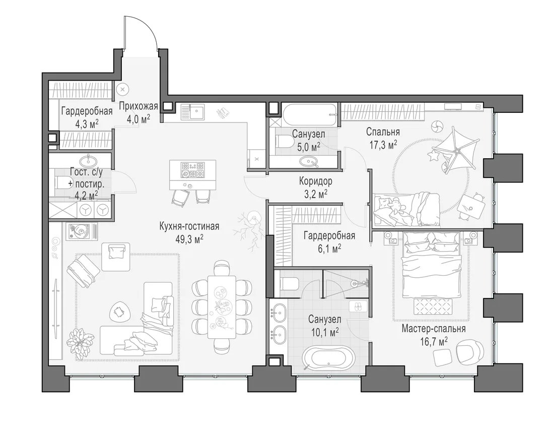 Планировка: Трёхкомнатная квартира 120 м² в «Life Time»