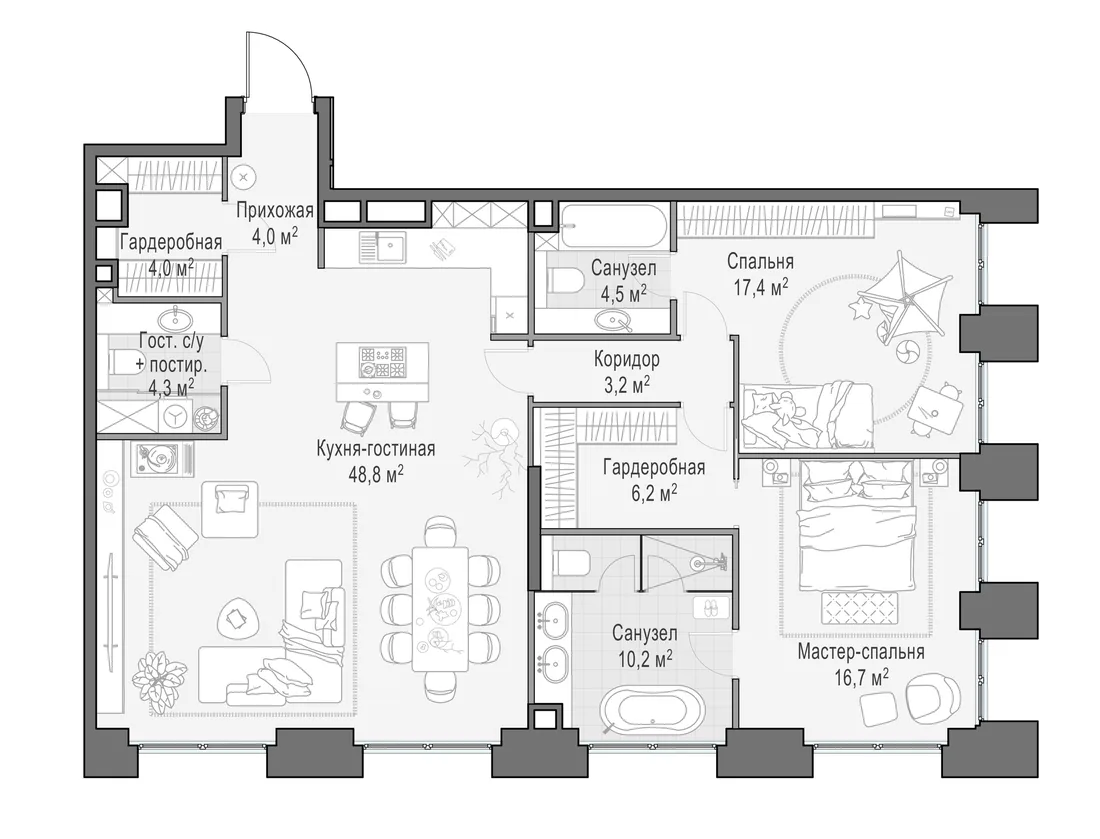 Планировка: Трёхкомнатная квартира 120 м² в «Life Time»