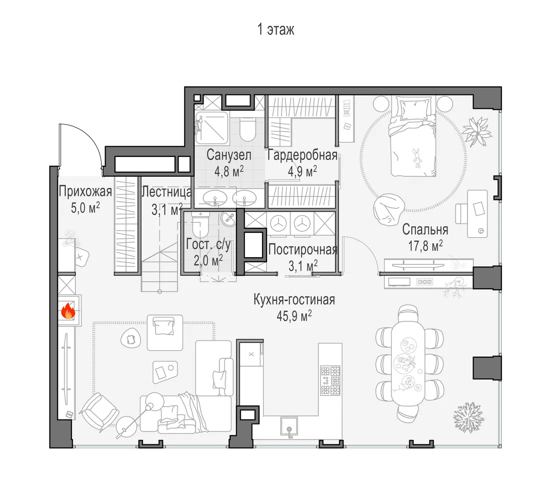 Планировка: Четырёхкомнатная квартира 168 м² в «Life Time»