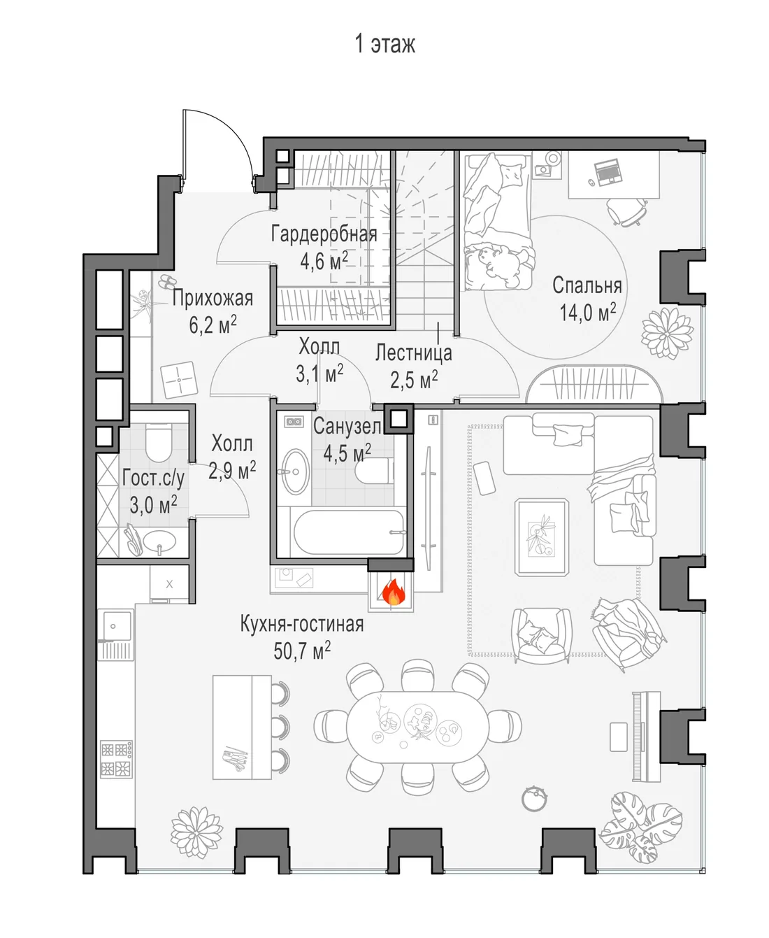 Планировка: Четырёхкомнатная квартира 179 м² в «Life Time»