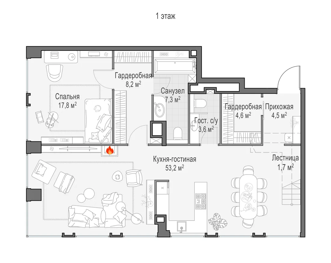 Планировка: Четырёхкомнатная квартира 197 м² в «Life Time»