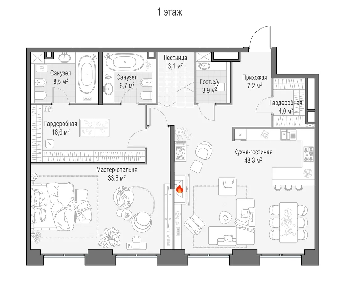 Планировка: Пятикомнатная квартира 264 м² в «Life Time»