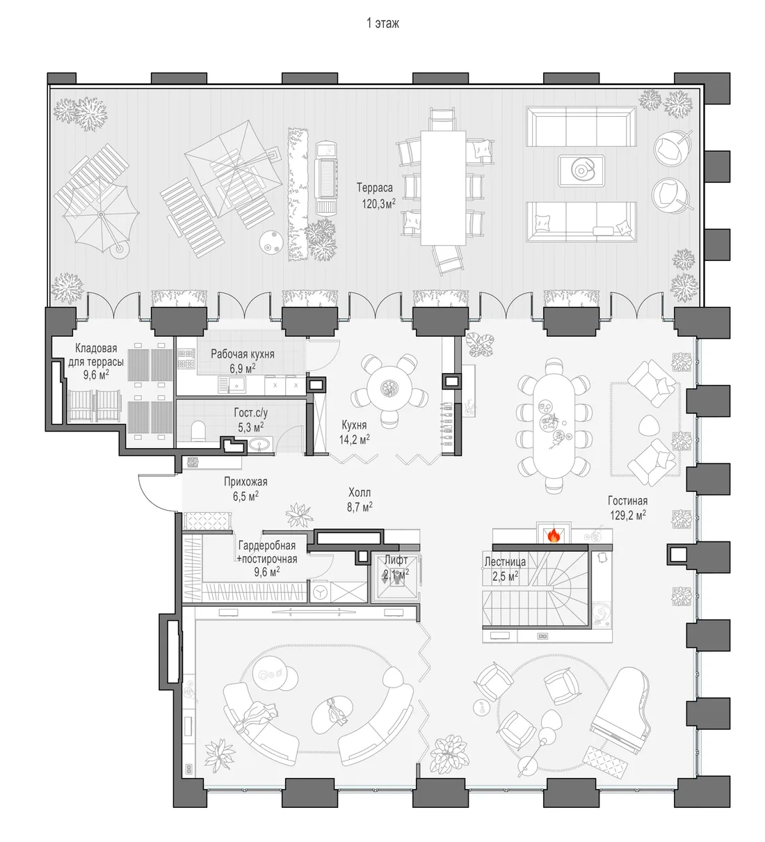 Планировка: Пятикомнатная квартира 423 м² в «Life Time»