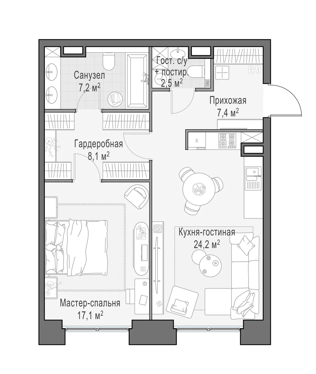 Планировка: Квартира 67 м² в «Life Time»