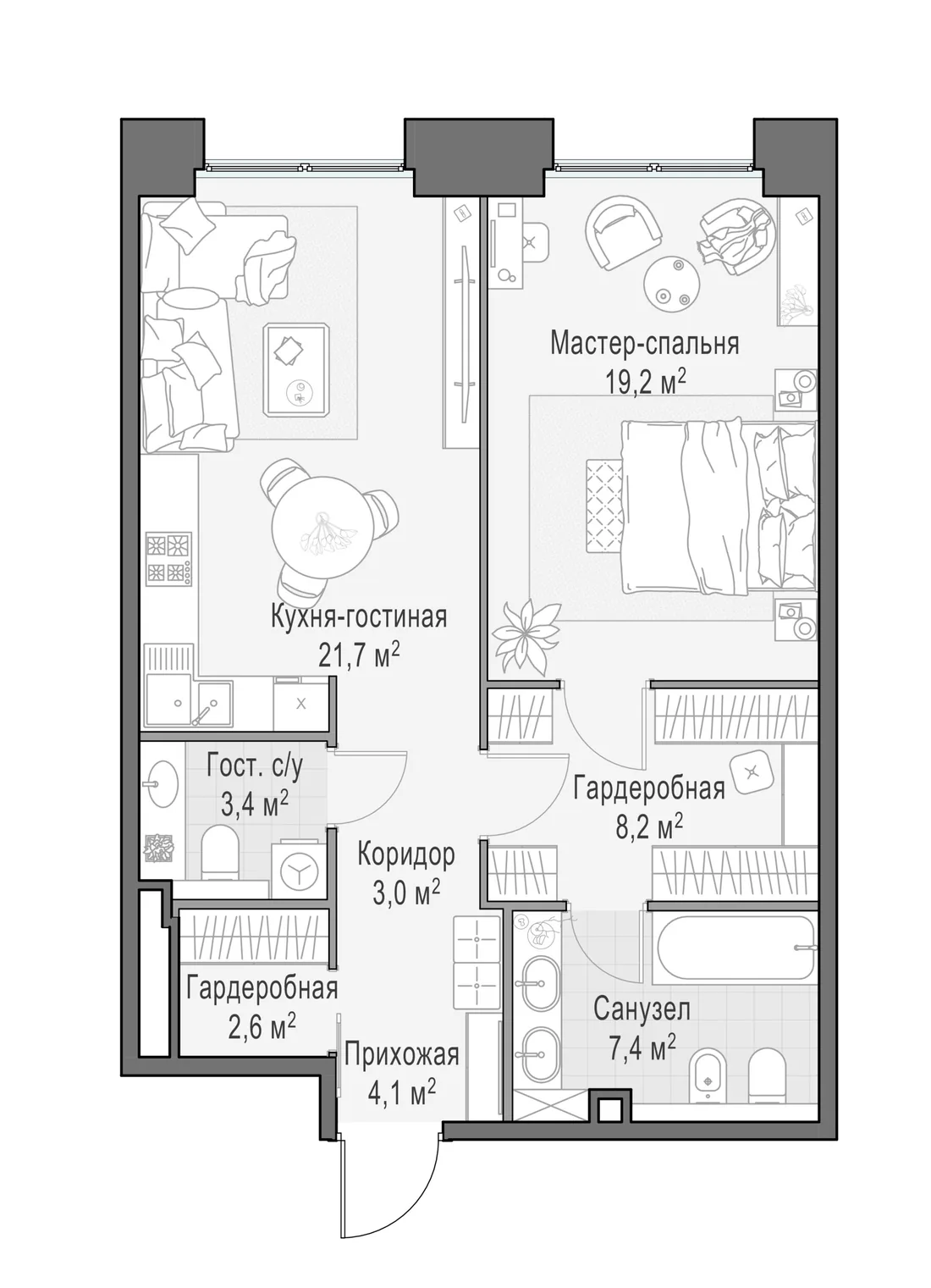 Планировка: Квартира 70 м² в «Life Time»