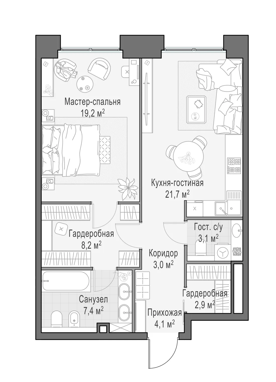 Планировка: Квартира 70 м² в «Life Time»