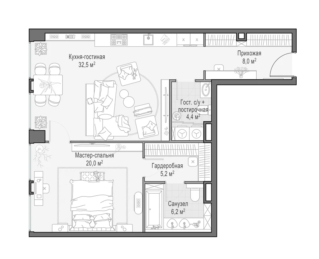 Планировка: Квартира 76 м² в «Life Time»